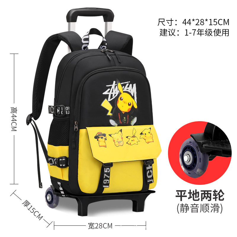 Primary school students tie rod schoolbag men's and women's six-wheel staircase climbing removable tie rod schoolbag second to sixth grade factory direct sales