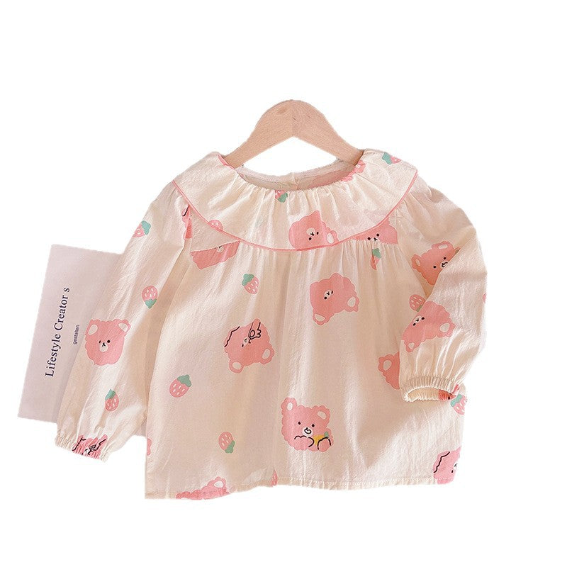 new arrival: pure cotton girls' blouse - all-season long sleeve doll collar shirt - stylish korean style for baby girls