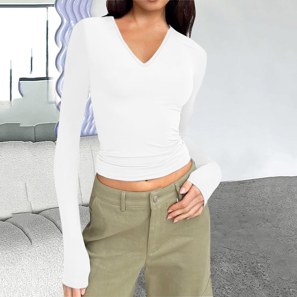 fall/winter new arrivals: european & american  style women's v-neck long sleeve basic slim-fit versatile t-shirt top