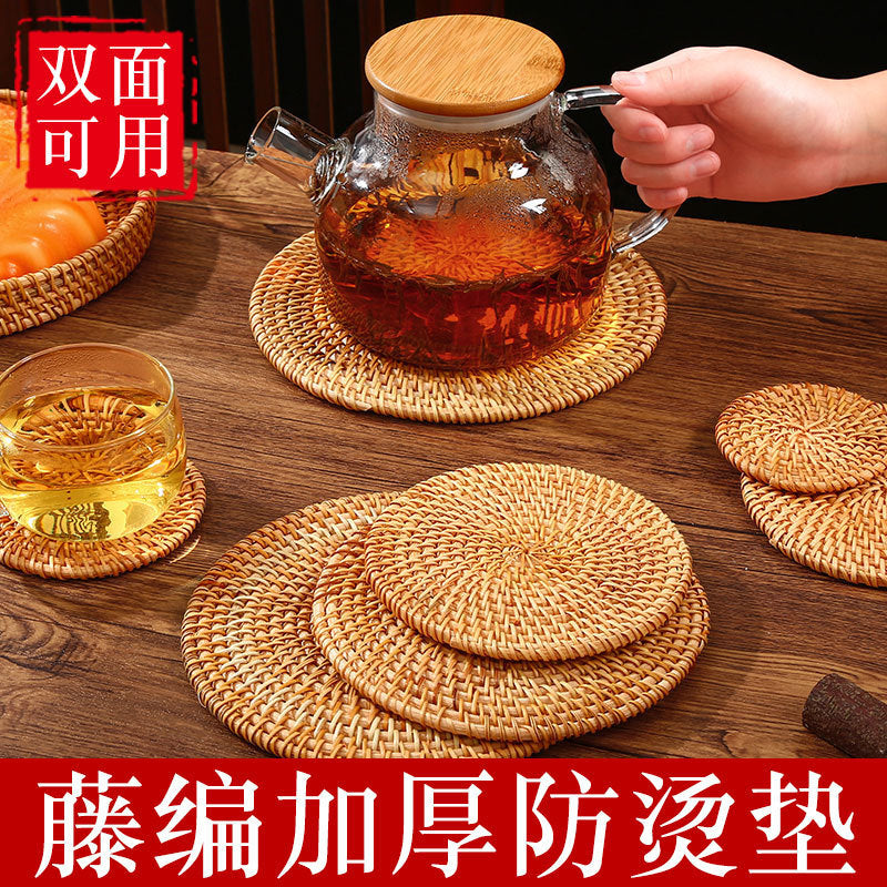 Rattan insulation mat oven mitts pot mat bowl mat high temperature resistant dining table mat plate mat coaster teapot holder casserole weaving
