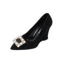 2025 new pointed-toe black heels with square buckle and rhinestone embellishments - french style, stiletto heel, elegant and versatile pumps