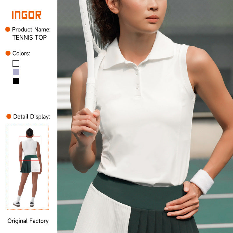 Spring/summer new sleeveless slim-fit polo shirt with turn-down collar - sporty, casual, and stylish tank top for women, perfect for tennis and fitness