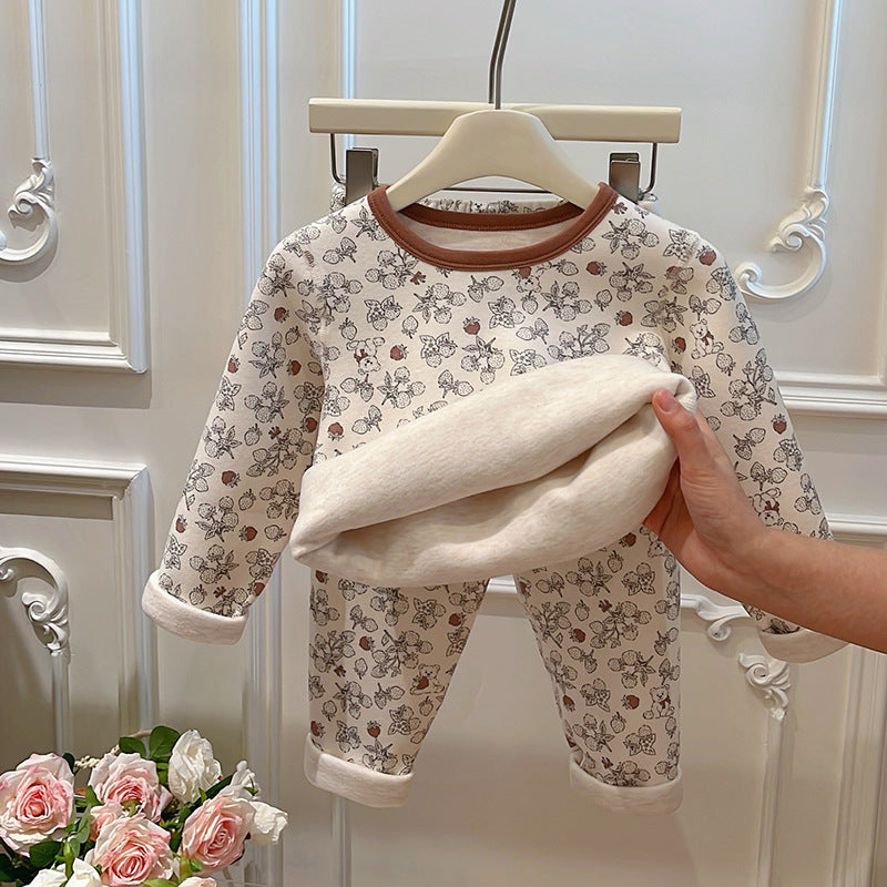 Pre-order: kids' fleece-lined thermal underwear set (ages 6-12) - girls' & boys' styles, trendy home wear, children's clothing