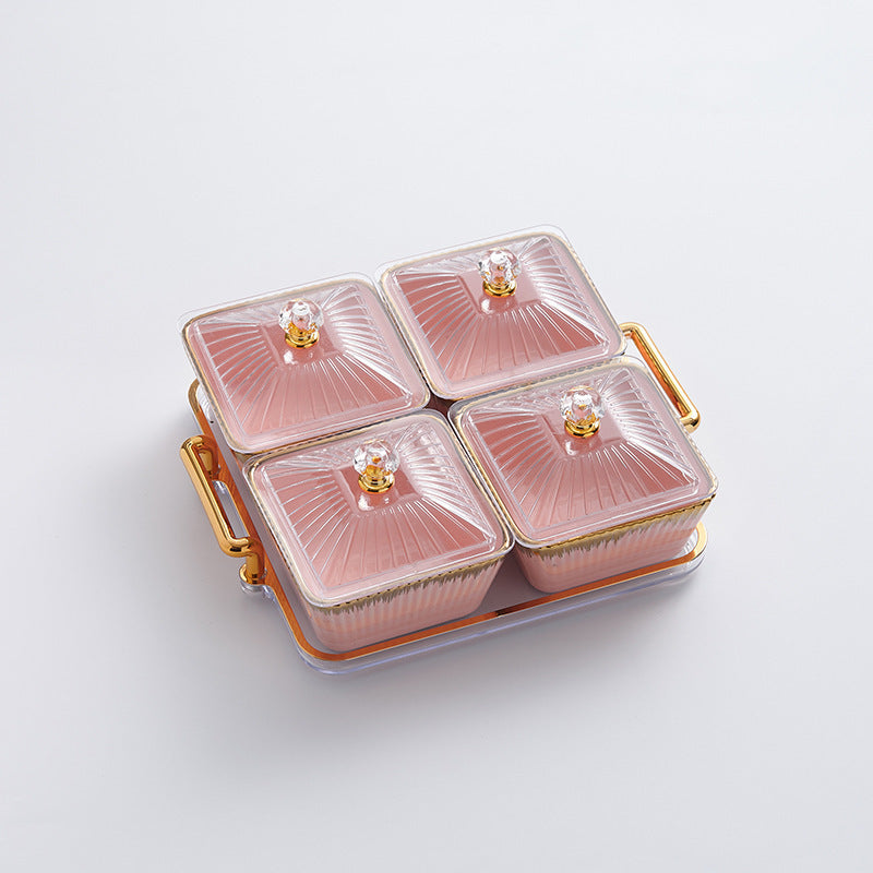 New arrival cream style dried fruit box for home ceramic divided dried fruit plate high-looking gold-rimmed snack plate living room candy plate