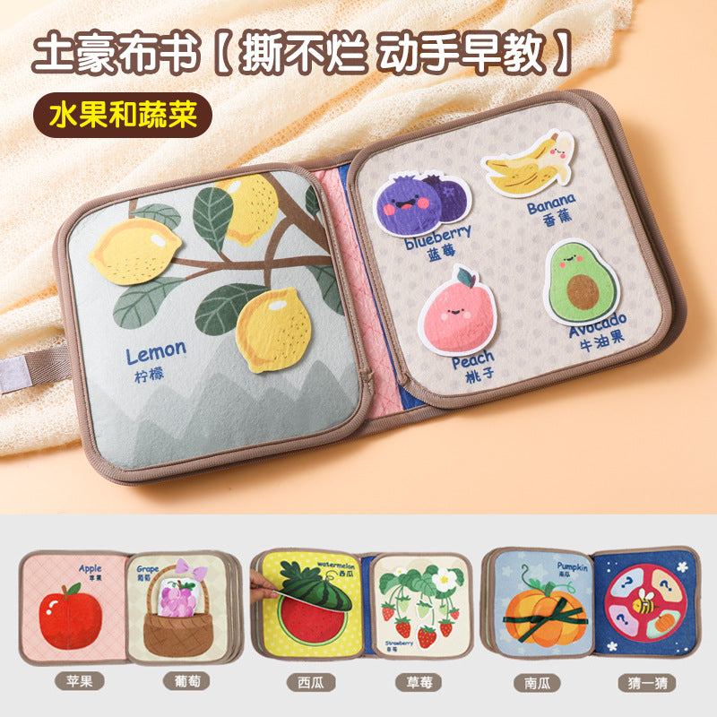 Tear-off book for babies, early education cloth book, tear-proof and chewable, 6 months 8 velcro toys, quiet book enlightenment