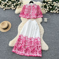 French court retro hollow-out crochet cropped top + high-waisted flared midi skirt two-piece summer outfit - effortless chic