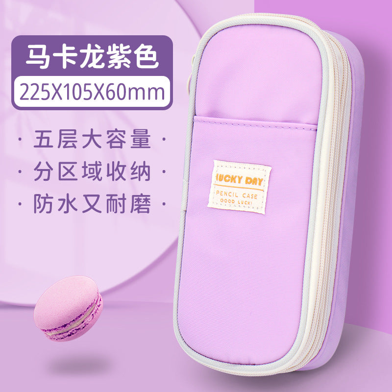 Japan and South Korea large-capacity pencil bag student simple composite cloth macaron double zipper pencil bag stationery bag  stationery box