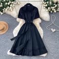 Lightly mature elegance style polo collar short-sleeved a-line dress women's summerk-style waist slimming lookelegantwork clothing skirt