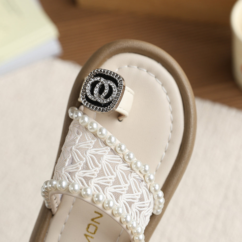 Vancahao girls' fashion beaded sandals & slippers - new summer collection for little girls, open-toe flip-flops for outdoor wear, kids' slippers
