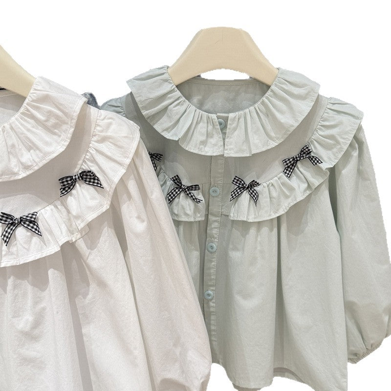 Springnew arrivalgirlshirt baby girlfashionk-stylelong sleeves shirt stylekidstopscasual children's clothing trendy