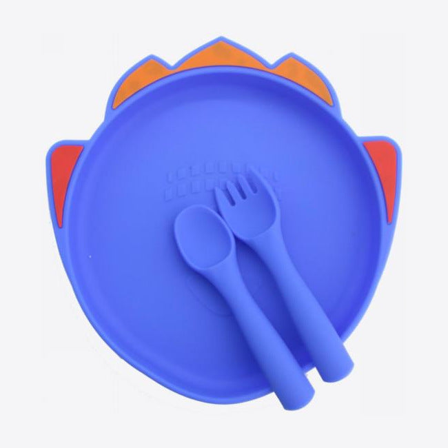 Factory wholesale baby suction cup dinner plate creative kindergarten anti-drop food grade silicone fork and spoon set silicone dinner plate