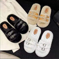 Furry slippers for women outwearfall and winter indoor home belt buckle popularplus sizethick solestuffed velvet cotton slippers trendy