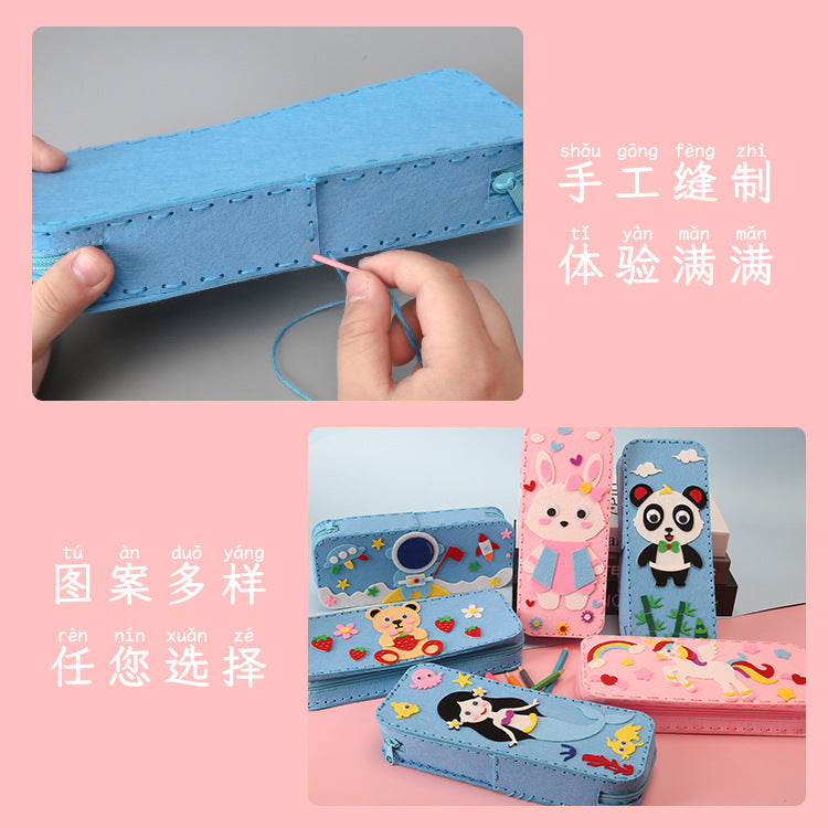 Children's DIY handmade, non-woven cartoon stationery box, pencil case, kindergarten handmade material bag pencil case