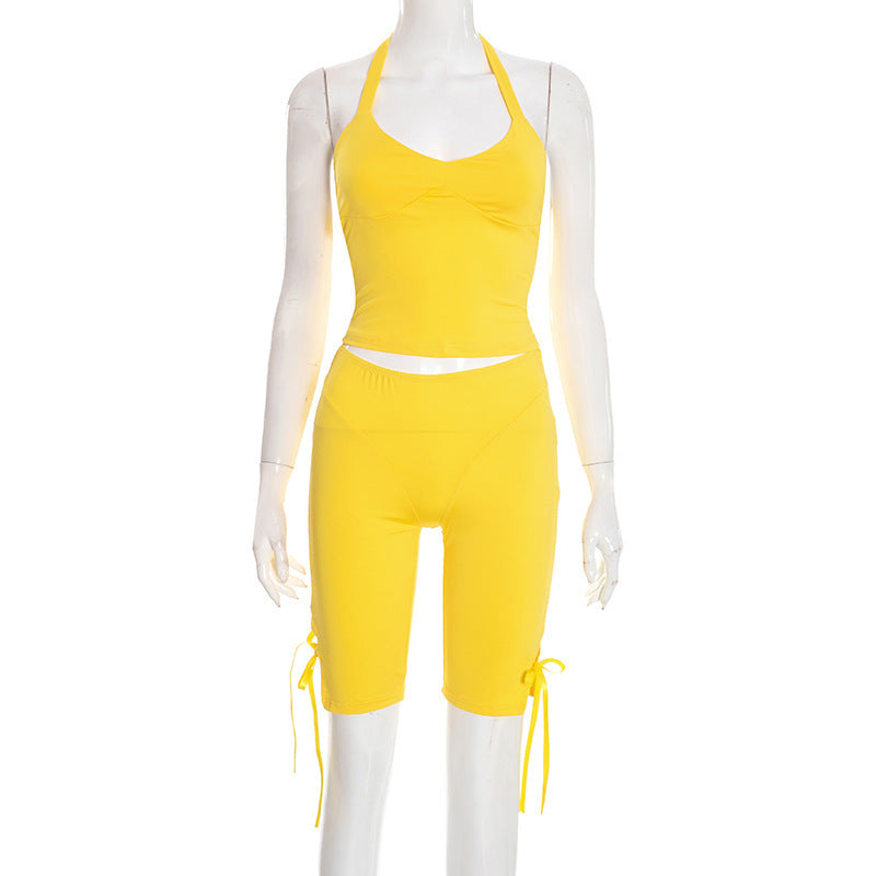 J25st089 european and american style cross-border women's spring and summer halter neck tie tube top backless bow pants solid color suit