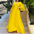 C8478 european and american women's clothing   new v-neck sexy pleated maxi dress cross-border dress
