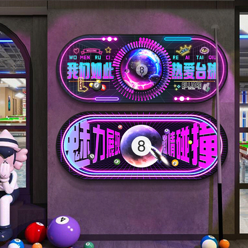 Billiards hall decorative painting black eight ball wall luminous hanging painting chess and card billiard room club bar led star light