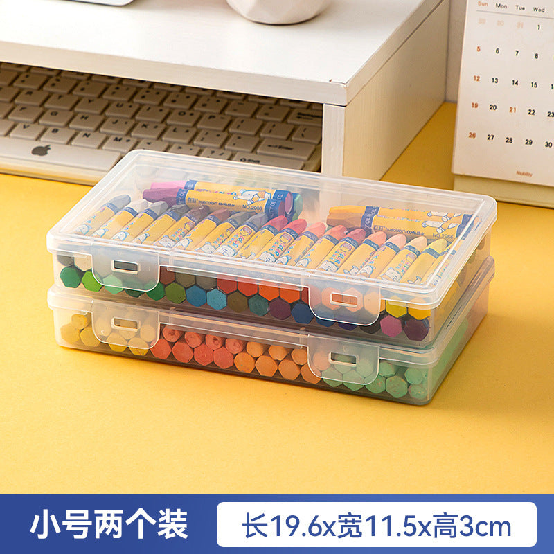 Plastic desktop drawer stationery storage box with lid pencil case can be stacked transparent document book marker storage box