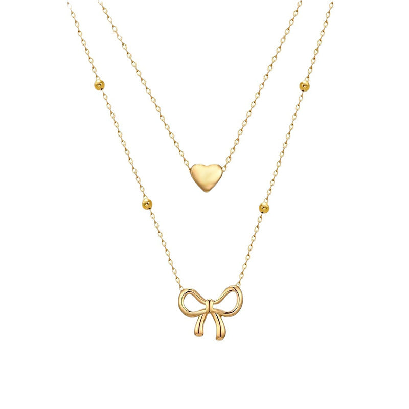 Amazon's new fashionable heart & butterfly double-layer necklace - women's heart-shaped pendant rice bead choker