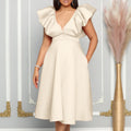 C8544plus sizeexport women's clothingsummernew arrivaldeep v neckhigh waist banquet dress a-line africandress