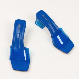 2025 summer new fashion outerwear sandals transparent crystal high heels chunky heel square toe thong sandals women's