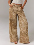 Women's denim pants - deer print, spotted, khaki, high-waisted, wide-leg, floor-length, fall new arrivals
