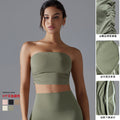 New women's one-piece bandeau sports bra - ruched, anti-exposure, seamless, perfect for running, fitness, and yoga