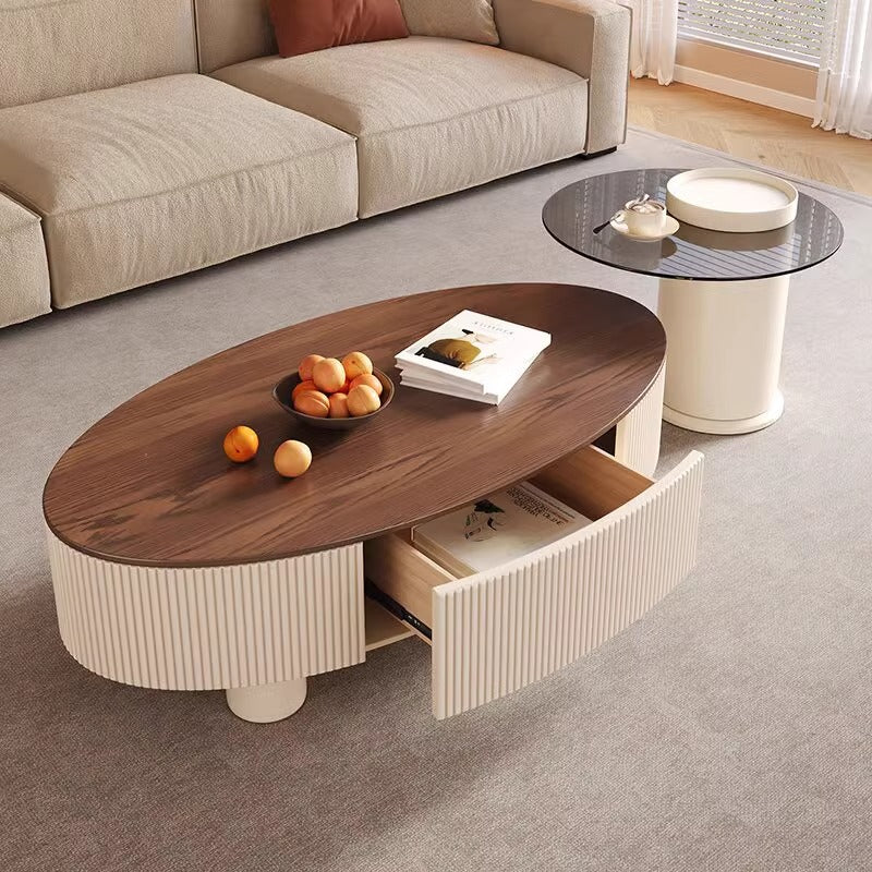 French cream style coffee table light luxury normcore living room slate coffee table modern small apartment storage scandinavian round combination