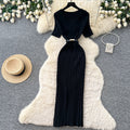 Korean style v-neck knitted dress - women's  summer slim fit bodycon maxi dress - commute-friendly, elegant, and chic