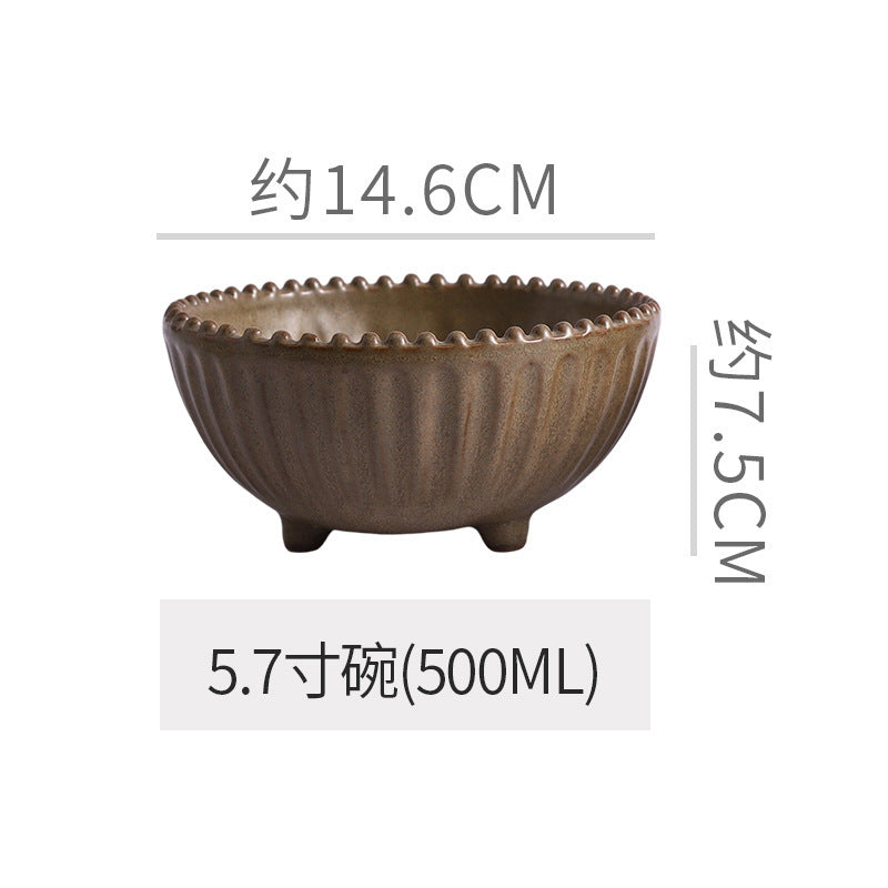 Vintage-style rustic ceramic bowls, plates, and dishes - creative beaded edge steak plates and dessert bowls for restaurants and hotels - premium presentation