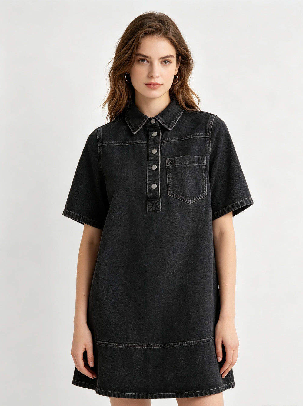 foreign trade new arrivalsummernew arrival denim dress lapel thin short-sleeved loose shirt casual style