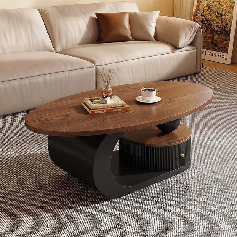 Second-hand style accessible luxury walnut color coffee table living room for home oval coffee table casual modern combination new arrival small coffee table