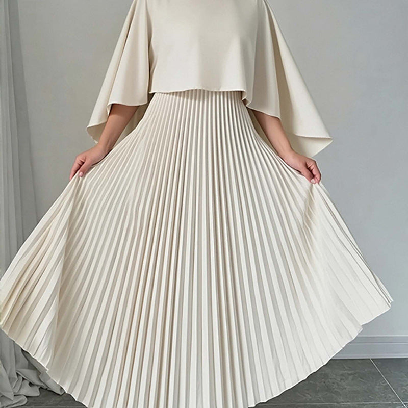 cross-border e-commerce women's fashion: european and american summer new arrivals - casual solid color batwing sleeve ruched asymmetrical skirt set