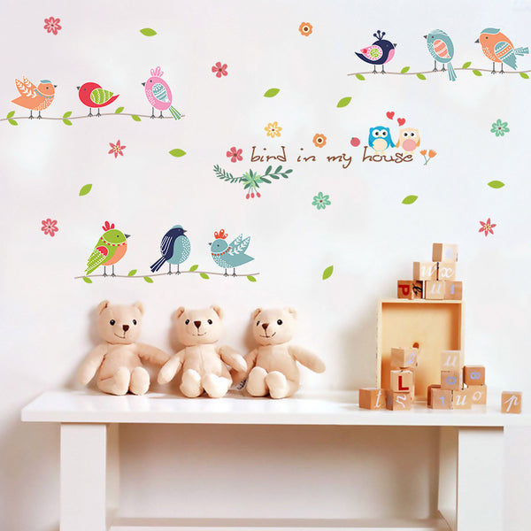 Cartoon warm and fresh bird children's room wall kindergarten wall background decoration painting wall sticker decoration XL7160