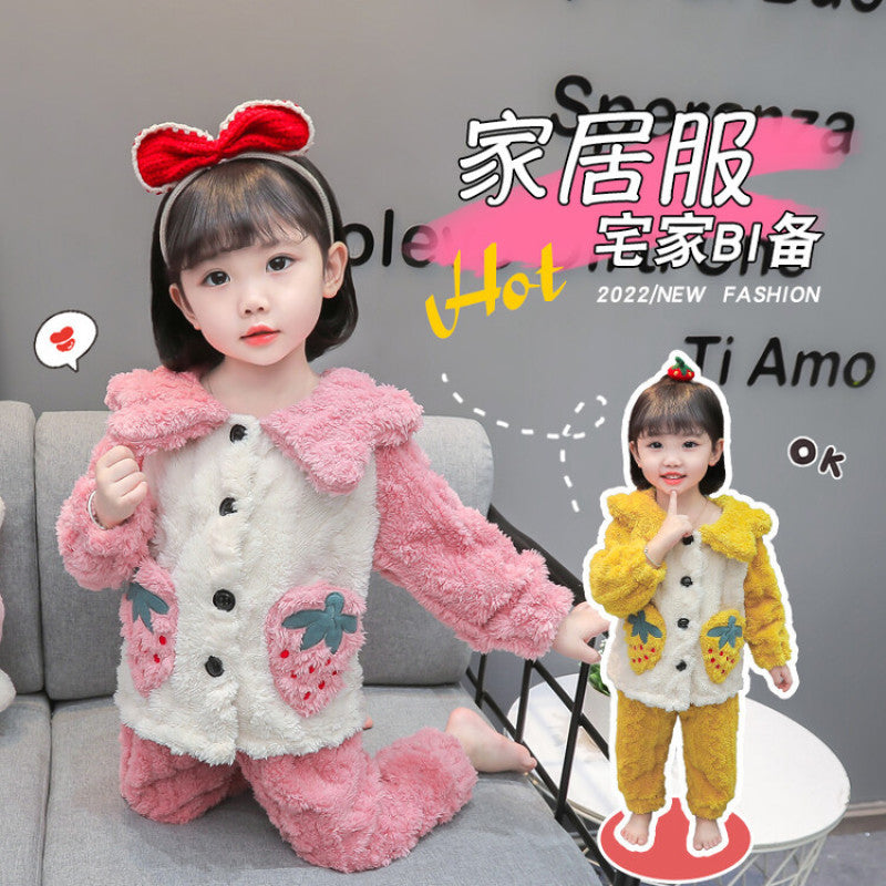 Girls' loungewear set - casual autumn/winter pajamas for kids & toddlers - thickened fleece-lined sleepwear for girls