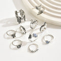 European and american cross-border fashion light luxury niche floral ring hollow design geometric line 10-piece ring set