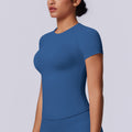 new arrival seamless tight short-sleeved t-shirt yoga wear high elastic sweat-absorbent hip-length short-sleeved running fitness tops for women