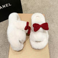 Thick sole cotton slippers for women autumn winteroutwear2024new arrivalpopularbowsbowsoutwearins furry slippers
