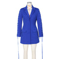 new european and american style women's fashion tie-waist mid-length blazer