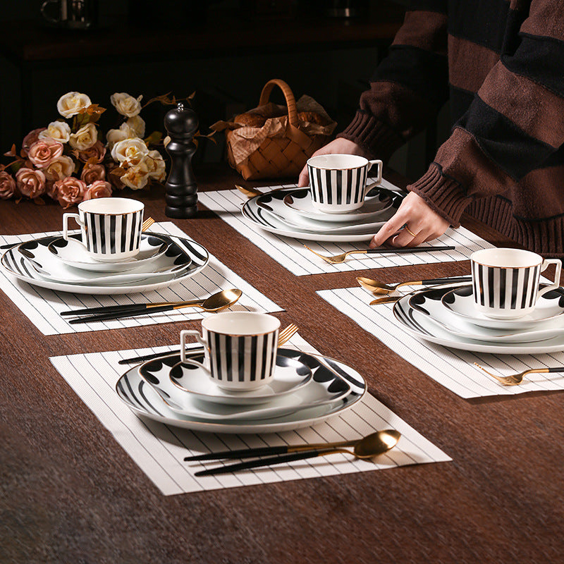 Showroom table tableware ornaments geometric bone china dinner plate scandinavian western food decorative plateaccessible luxury plate suit