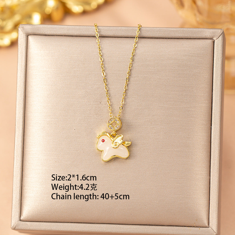 [titanium steel] make money immediately in the year of the horse, small and elegant, gorgeous full diamond necklace for women, versatile and elegant new clavicle chain