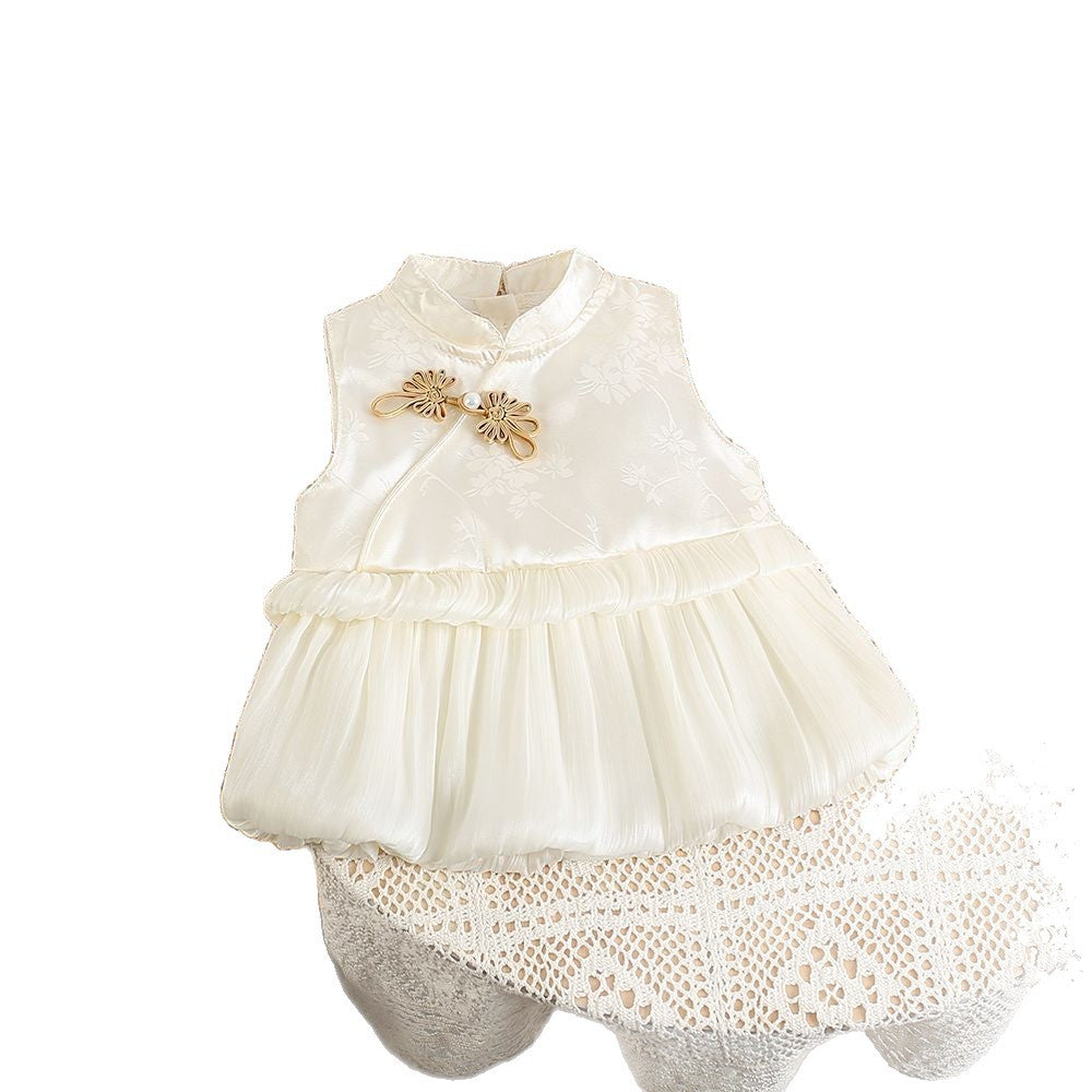 Summer 100-day newborn thin one-piece jumpsuit baby chinoiserie bag butt cover baby princess dress trendy
