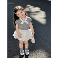 Girls' polka dot bow tie set - new summer style: chic t-shirt & lace tiered skirt, korean princess two-piece outfit