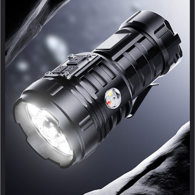 Cross-border new multi-function strong light flashlight remote shooting plastic LED portable mini charging digital display magnetic small flashlight