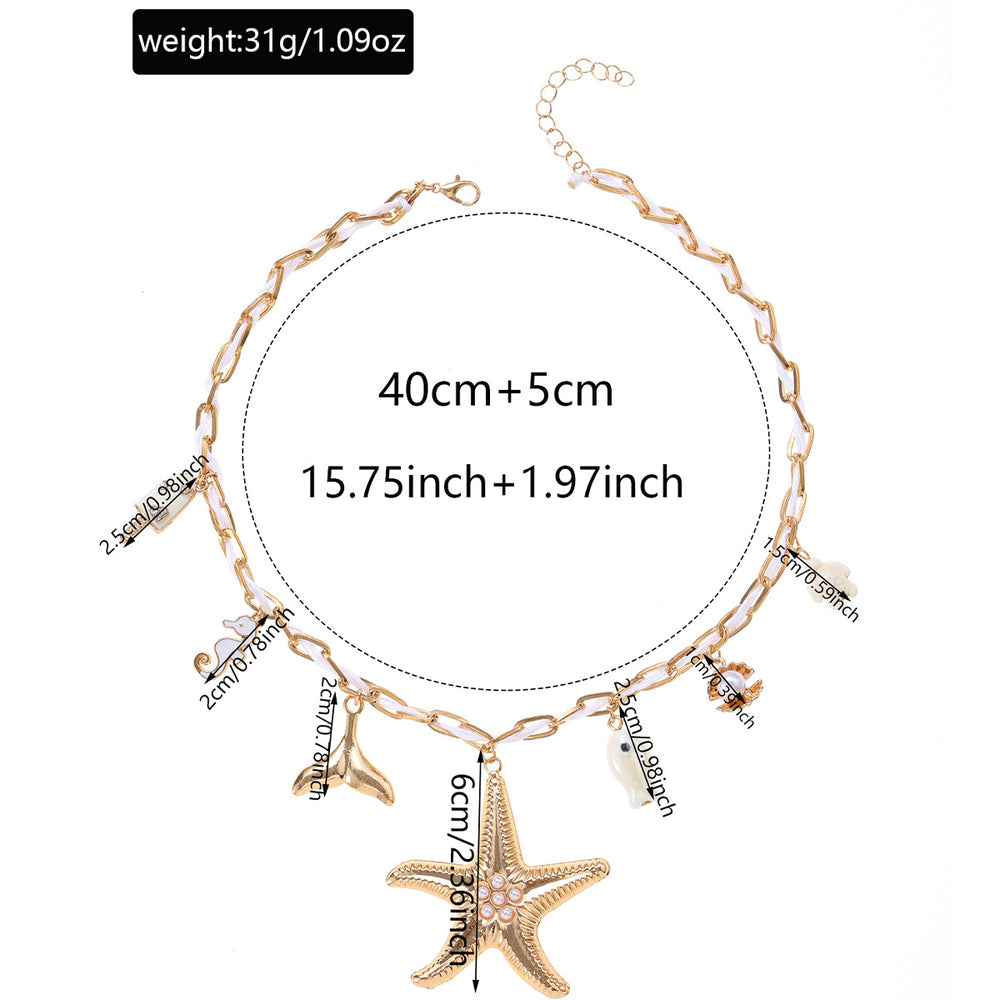 Wholesale alloy necklaces: european & american style, cross-border, beach & ocean-inspired, starfish clavicle chain, unique & trendy, versatile necklace for women