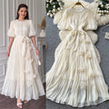 French heavy industry diamond-encrusted red pleateddress women's summerk-style waist slimming lookelegant thousand gold style long skirt