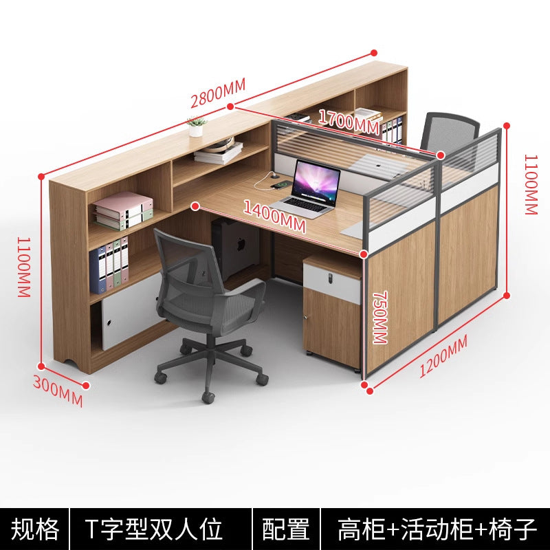 Modern minimalist office desk and chair set - double/6-seat workstation for office use