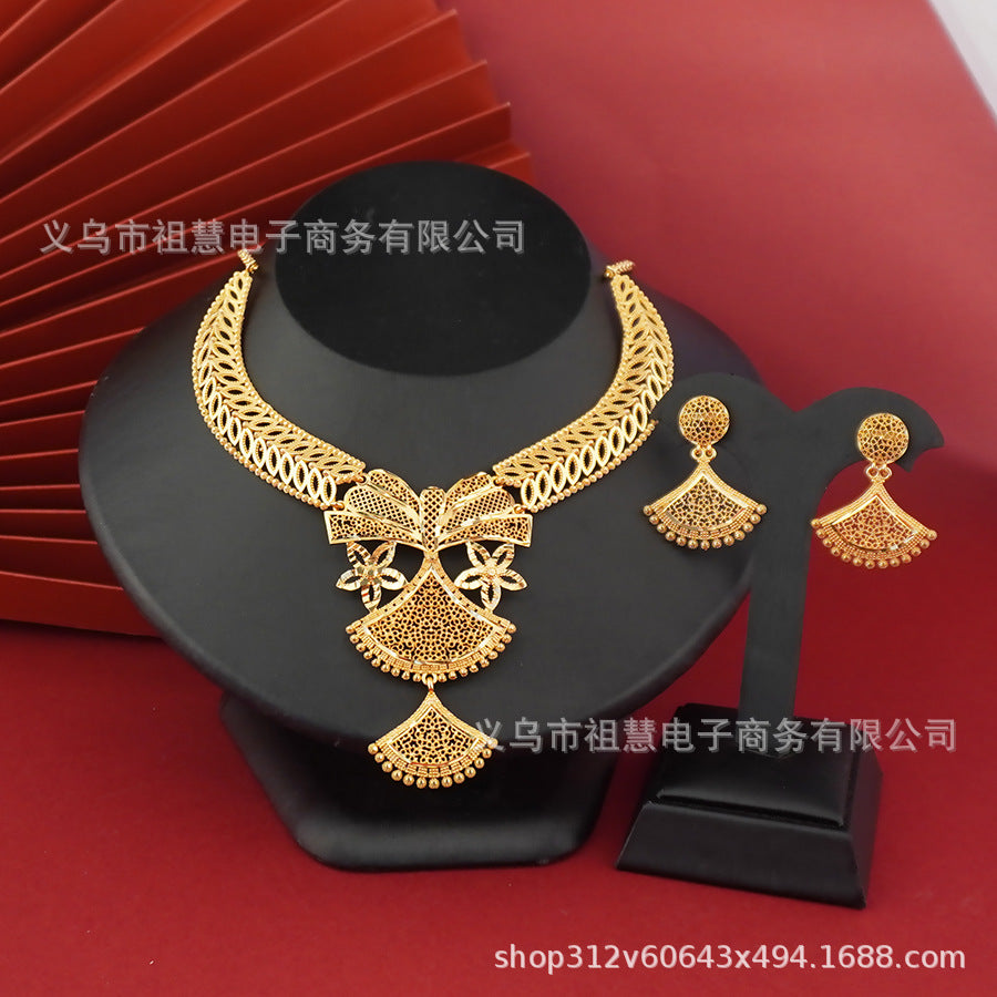 Middle eastern fashion trend star fan earring pendant necklace set - elegant, luxurious, and exquisite for women