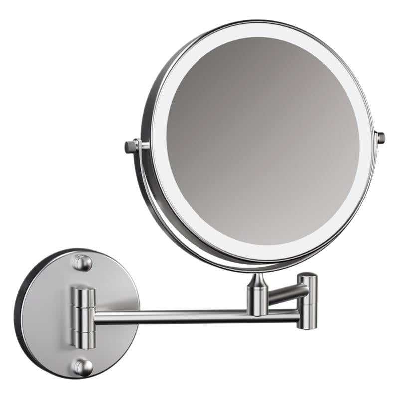 Punch-free wall-mounted folding makeup mirror for bathroom, magnifying, extendable, double-sided led lighted vanity mirror for hotel use