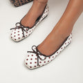 Retro hong kong style hidden heel polka dot square toe flats women's 2026new arrival shallow mouth evening wind bows ballet shoes
