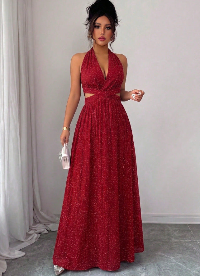 Red floral print cami dress - women's summer  new arrival - french chic sleeveless beach maxi dress for seaside vacations